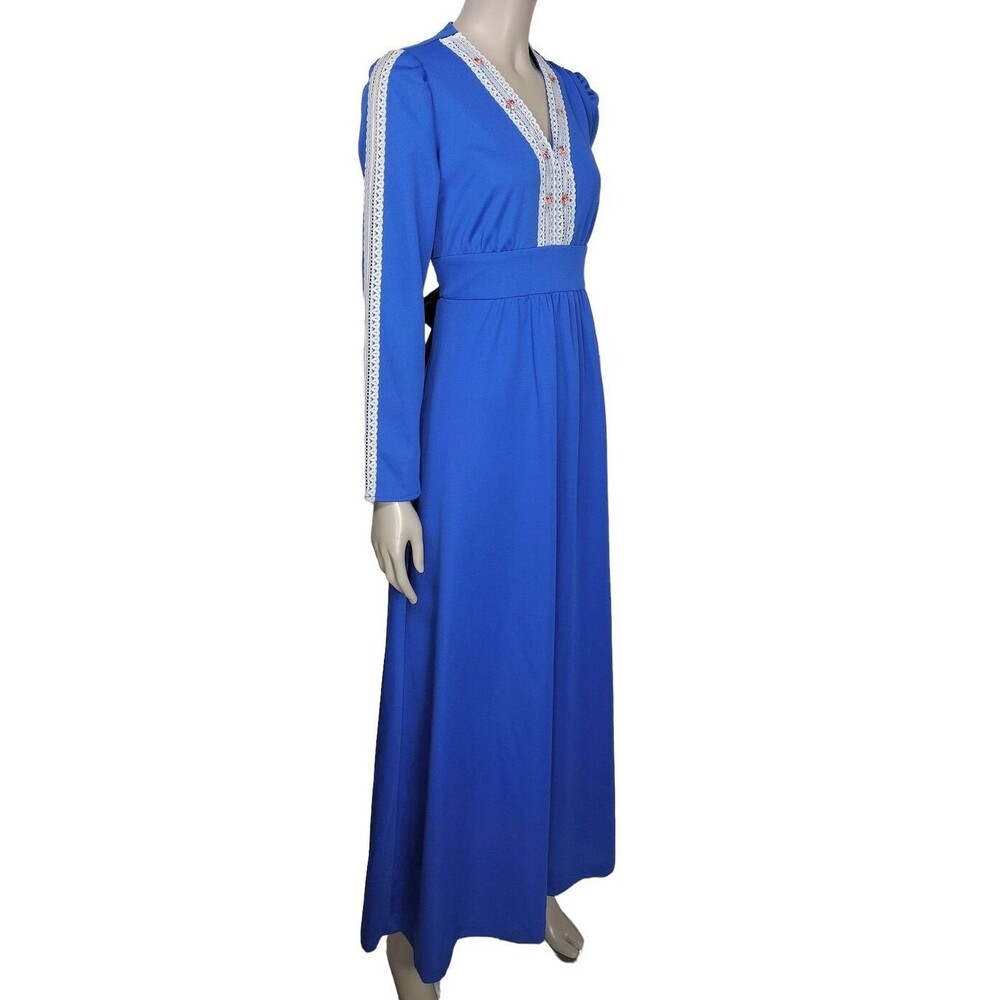 VTG 70s Boho Medieval Rennaissance Floral Cottagecore Prairie Lace Maxi Dress